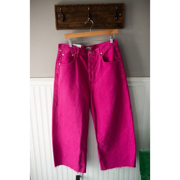 Citizens of Humanity Ayla Crop Raw-Hem Wide-Leg Jeans 32 Viola NEW - Picture 2 of 4